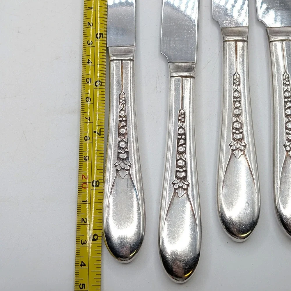 Vtg Wm Rogers Dinner Knives Silver Plate Priscilla Lady Ann Floral Set 4 9.25in